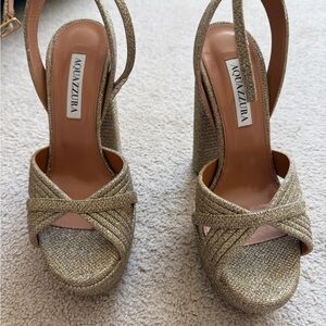 Aquazzura Glitter Gold Platform Slingback Sandals